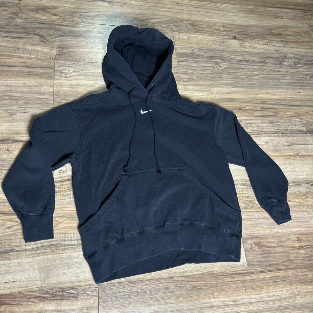 Vintage 90s Nike Center Swoosh Hoodie Black Mini Check Embroidered Size Small